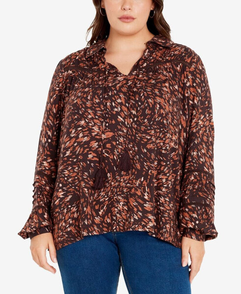 Plus Size Lucia Collared Neck Long Sleeve Top