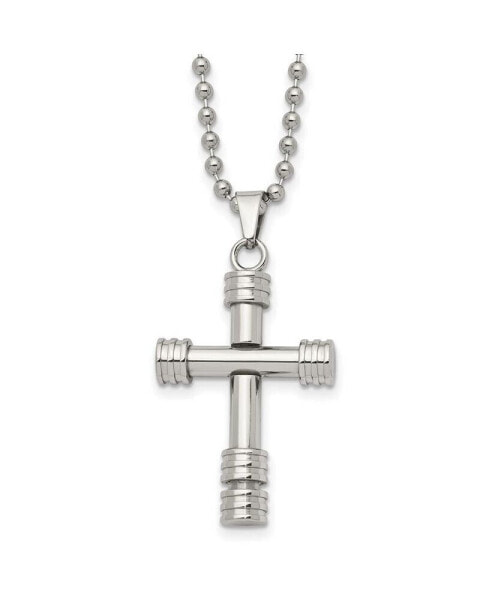 Chisel stainless Steel Polished Cross Pendant on a Ball Chain Necklace