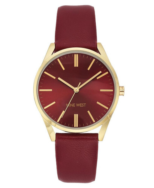 Women's Quartz Red Faux Leather Band Watch, 36mm