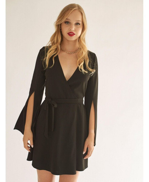 Women's High slit sleeve mini wrap dress