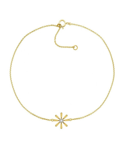 Diamond Accent Flower Anklet In 14K Gold-Plated Sterling Silver , 9" + 1" extender