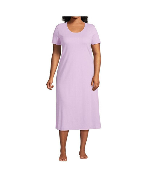 Plus Size Cotton Short Sleeve Midcalf Nightgown