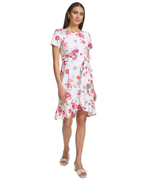 Women's Floral-Print Faux-Wrap Dress
