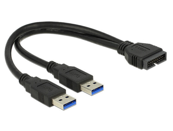 Delock 0.25m USB3.0/2xUSB3.0 - 0.25 m - 2 x USB A - USB 3.2 Gen 1 (3.1 Gen 1) - Male/Male - 5000 Mbit/s - Black