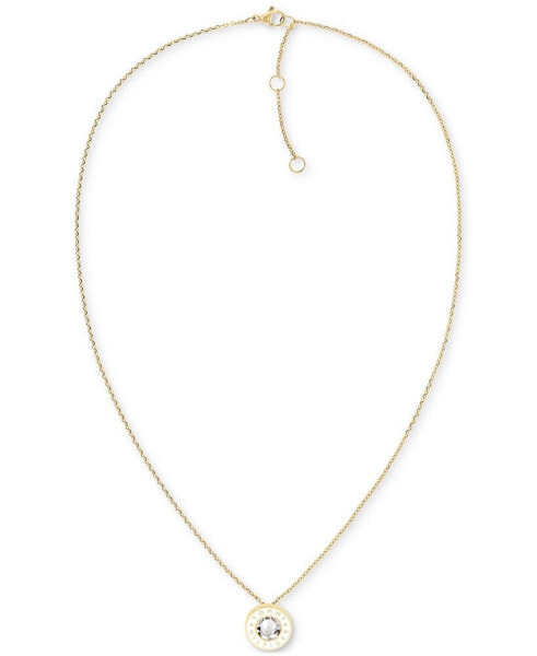 Gold-Tone White Stone Pendant Necklace, 18" + 2" extender