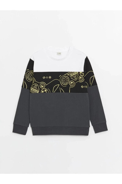 LCW Kids Bisiklet Yaka Baskılı Uzun Kollu Erkek Çocuk Sweatshirt