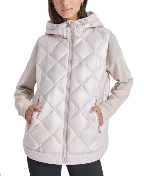 Women's Quilted Curved Hem Puffer Vest with Pop Mesh Lining