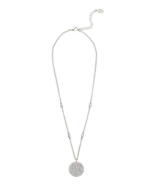 White Rhodium Clad Pave Cubic Zirconia Disc Necklace