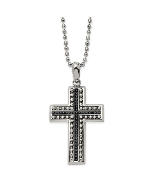 Polished with Black CZ Cross Pendant on a Ball Chain Necklace