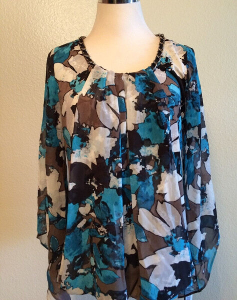 Блузка Alfani Printed Chiffon ScoopNeck Blue Black