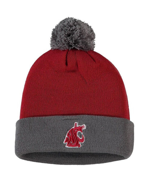 Men's Crimson and Gray Washington State Cougars Core 2-Tone Cuffed Knit Hat with Pom