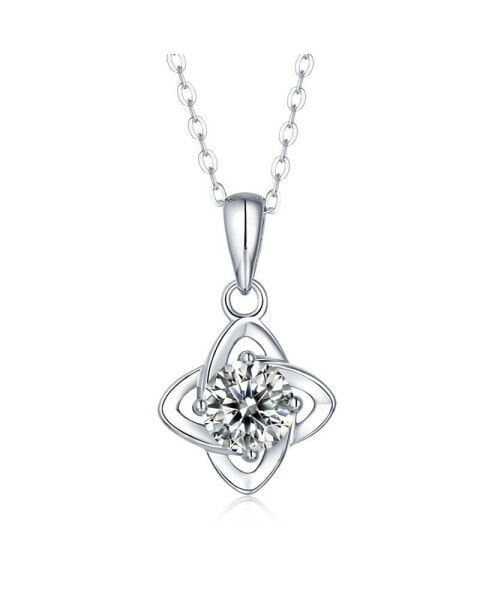 Sterling Silver White Gold Plated with 2ct Round Lab Created Moissanite Solitaire 4-Pointed Orbital Star Pendant Necklace