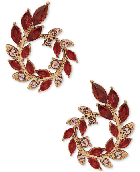 Gold-Tone Open Leaf Stone Small Hoop Earrings, 0.9"