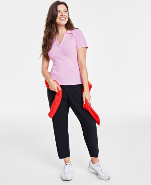 Women's Collared Short-Sleeve Sweater, Created for Macy's