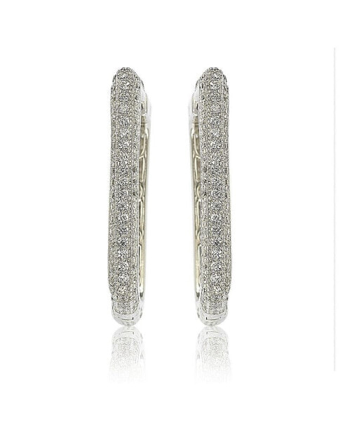 Suzy Levian Sterling Silver Cubic Zirconia Pave Square Modern Hoop Earrings