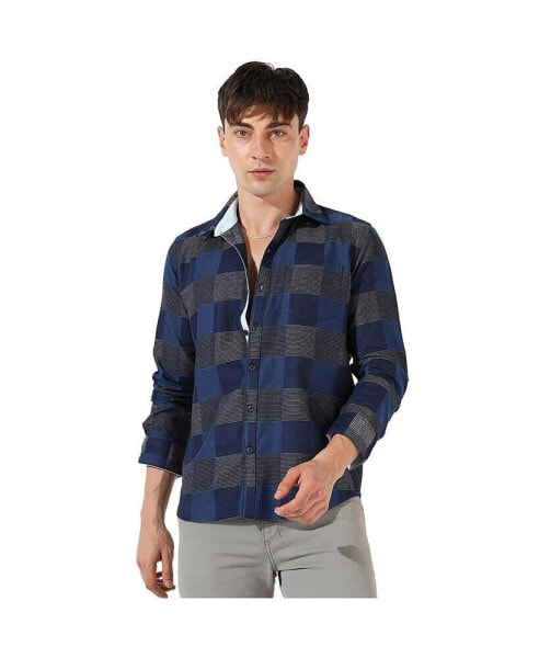Рубашка клетчатая Campus Sutra джинсовая синего цвета для мужчин