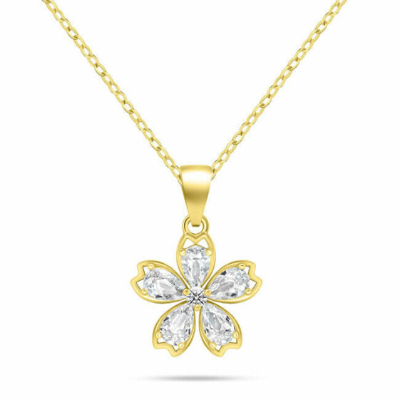 Gold Plated Necklace for Women Flower with Zirconia NCL177Y