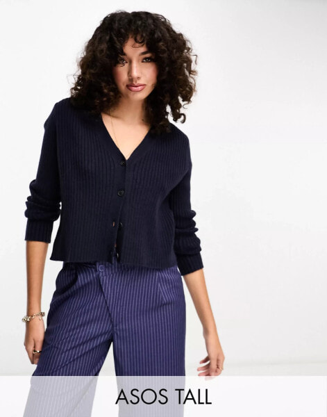 ASOS DESIGN Tall v neck cardigan in navy