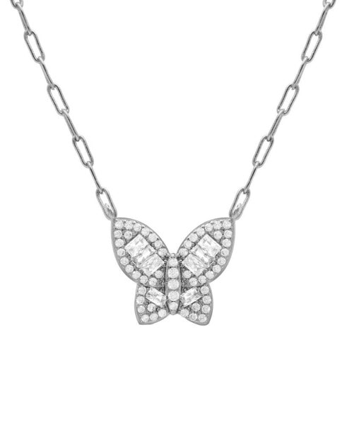 Cubic Zirconia Butterfly Necklace, Gold Plate 16+2" extender