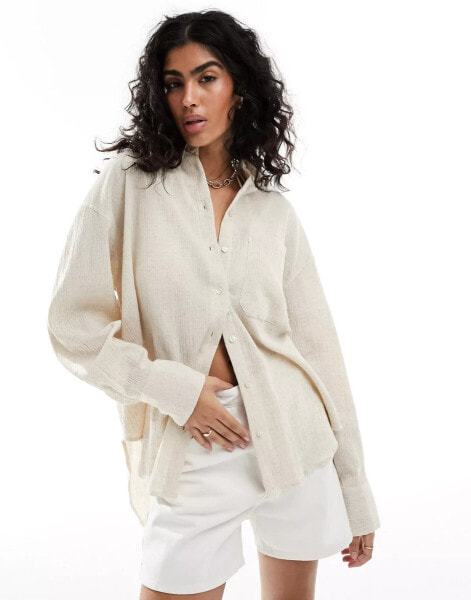 ASOS DESIGN oversized crinkle shirt in oatmeal