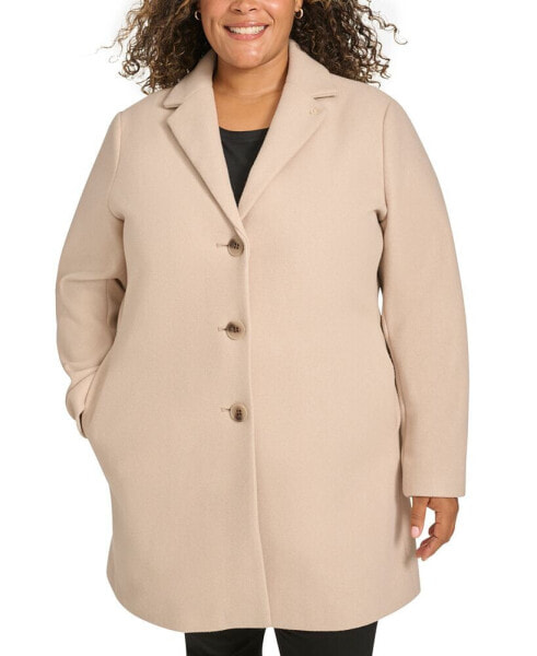 Plus Size Notched-Collar Single-Breasted Coat