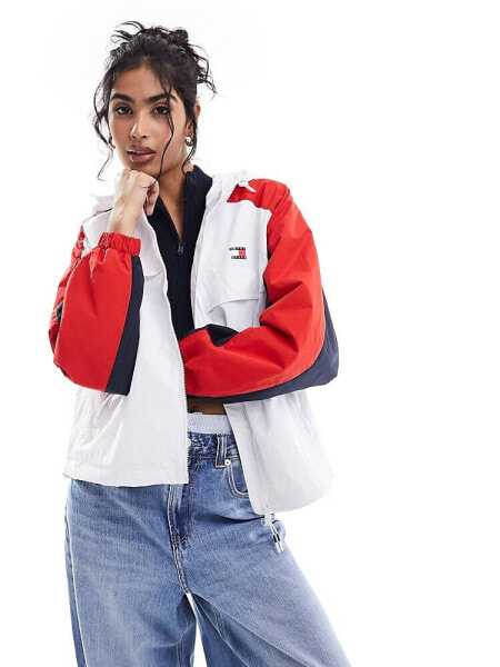 Tommy Jeans Chicago colourblocked windbreaker jacket in White