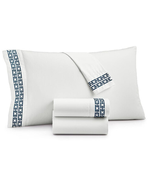 Chain Links Embroidered 100% Pima Cotton Pillowcase, King, Created for Macy's