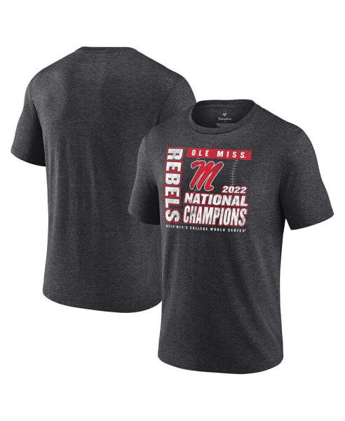 Men's Heathered Charcoal Ole Miss Rebels 2022 NCAA Men's Baseball College World Series Champions Pitching Mound Tri-Blend T-shirt