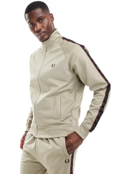 Fred Perry co-ord contrast tape track jacket in beige