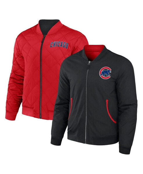 Men's Darius Rucker Collection by Black, Red Chicago Cubs Reversible Full-Zip Bomber Jacket