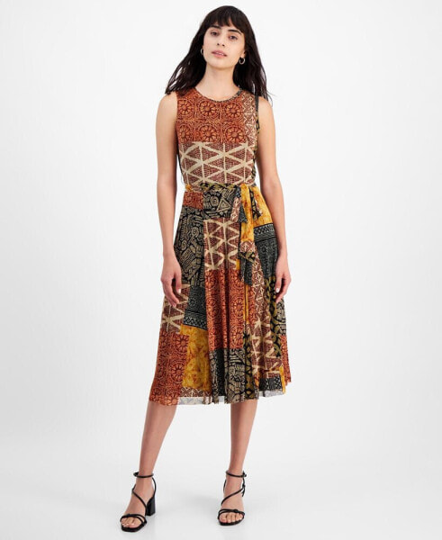 Petite Patchwork-Print Jersey Midi Dress