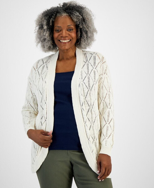 Plus Size Open-Front Pointelle Cardigan, Created for Macy's