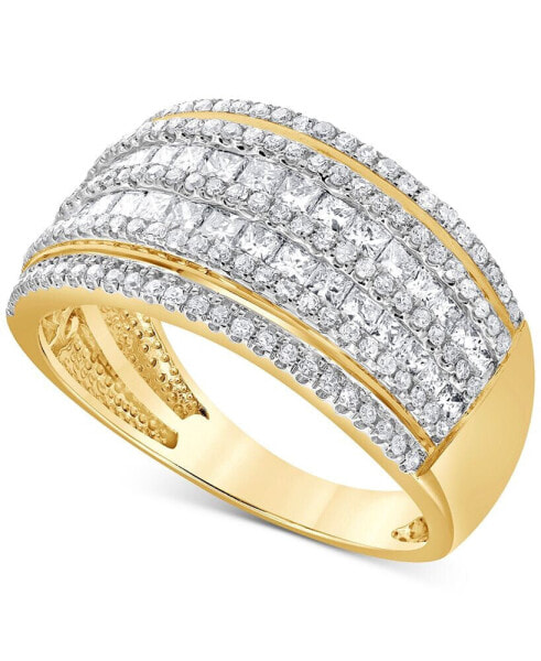 Diamond Princess & Round Multirow Statement Ring (1 ct. t.w.) in 14k Gold