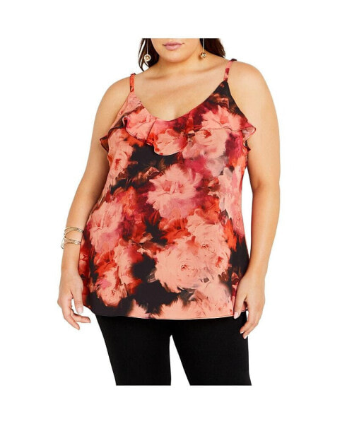 Plus Size Mischa Print Floral V Neck Ruffle Top
