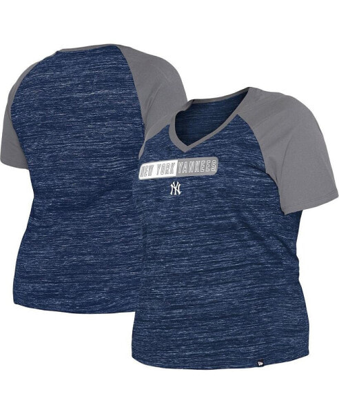 Women's Navy New York Yankees Plus Size Space Dye Raglan V-Neck T-shirt