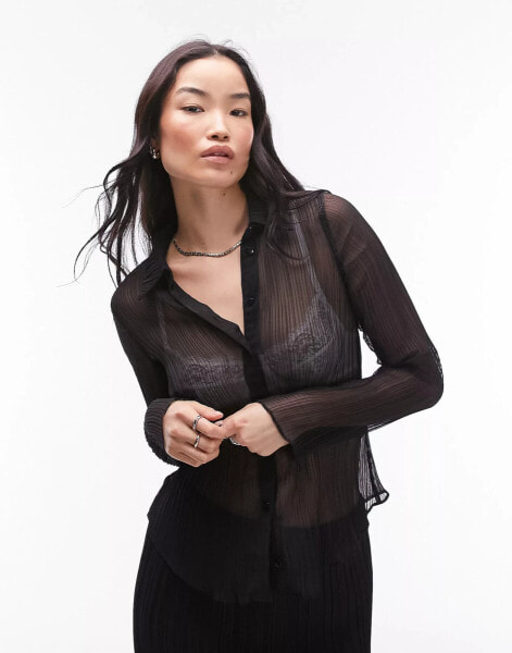 Topshop woven plisse shirt in black