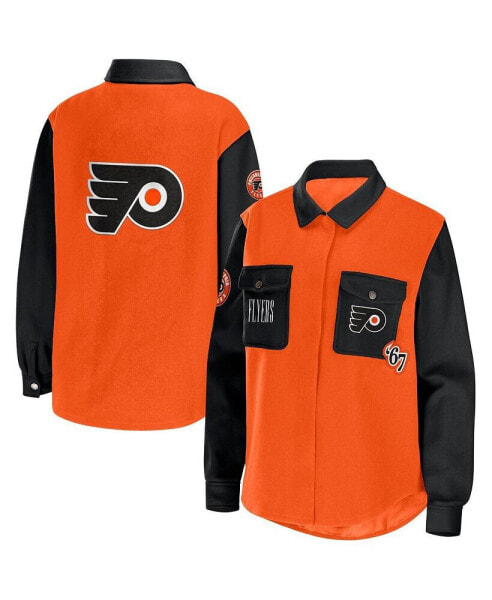 Свитшот и толстовка женские WEAR by Erin Andrews Orange, Black Philadelphia Flyers Colorblock Button-Up Shirt Jacket