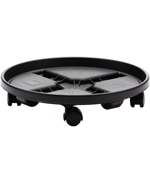 Plant Caddie With Saucer Tray and Wheels, Round, Black 16 Inches