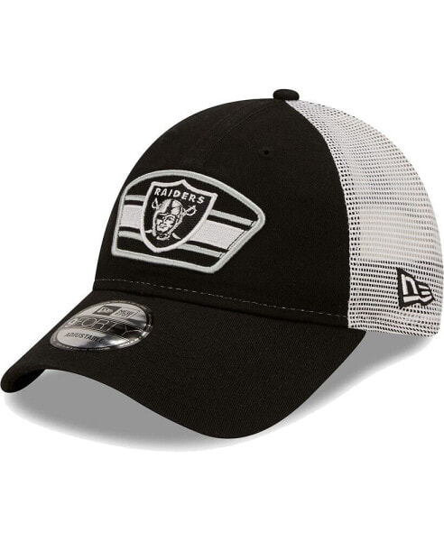 Men's Black, White Las Vegas Raiders Logo Patch Trucker 9Forty Snapback Hat
