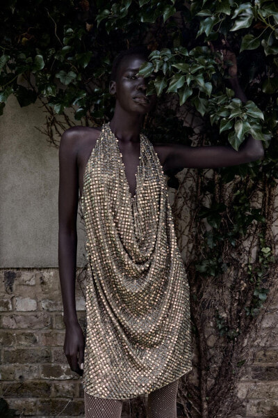 SEQUINNED AND BEADED HALTER DRESS