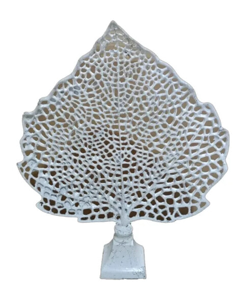 Skulptur Ahornblatt Weiß Marmoroptik