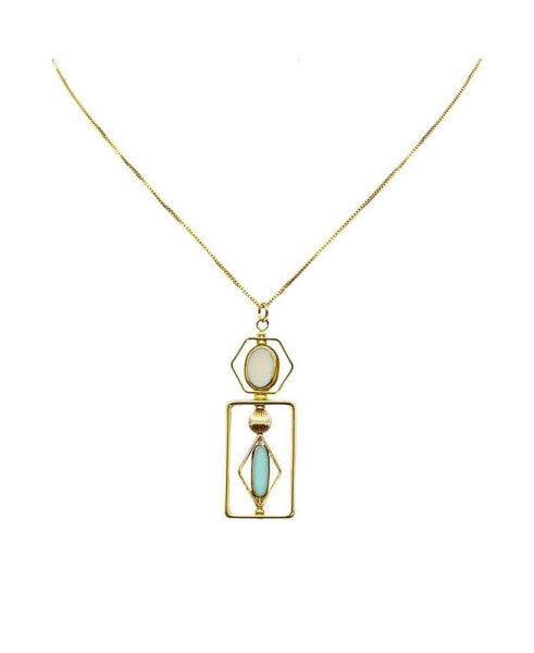 Pool Blue and Beige Art Deco Necklace