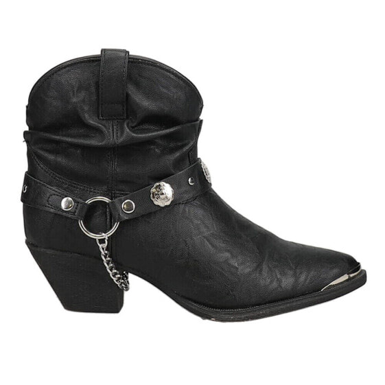 Dingo Fiona Pointed Toe Pull On Cowboy Booties Womens Black Casual Boots DI8940