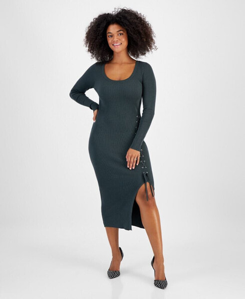 Women's Lace-Up Midi Sweater Dress, Created for Macy's