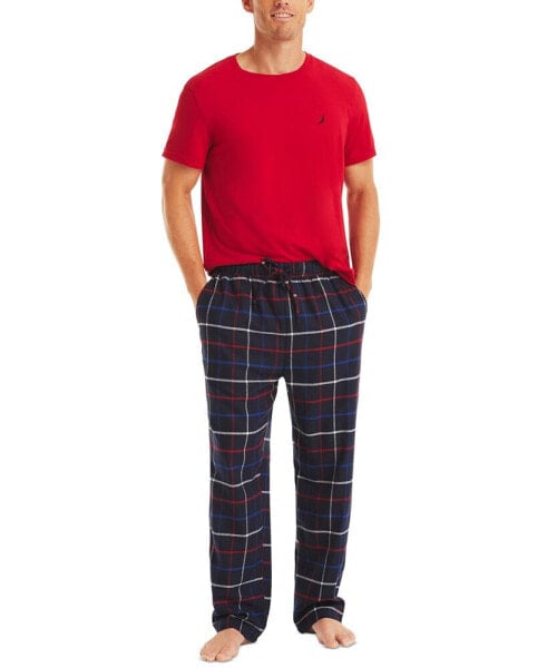 Men's Plaid Pajama Pants & Solid Pajama T-Shirt Set