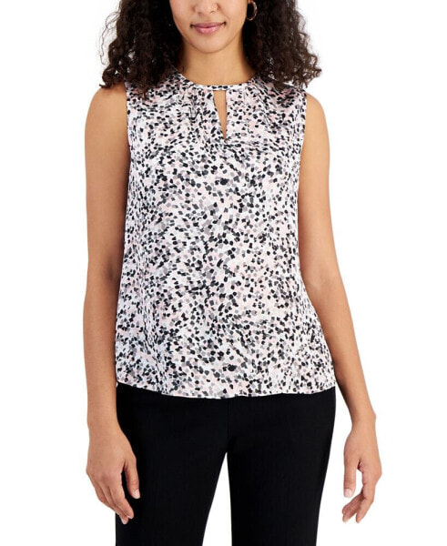 Women's Abstract-Print Sleeveless Keyhole Blouse