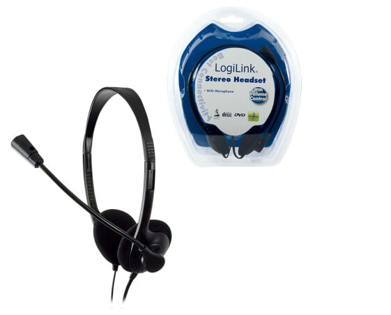LogiLink Stereo Headset Earphones with Microphone - Headset - Head-band - Calls & Music - Black - Binaural - 1.8 m