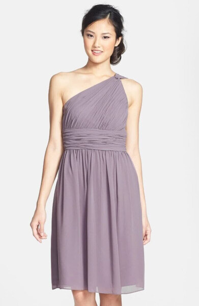 Платье Donna Morgan One-Shoulder Chiffon Dress Grey Ridge Размер 14