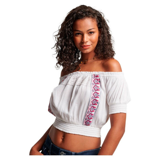 SUPERDRY Smocked Embroidered short sleeve T-shirt