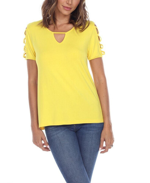 Women's Keyhole Neck Cutout Short Sleeve Top